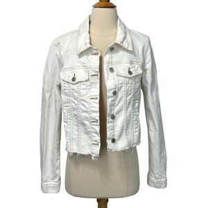 Veronica Beard Cara Cropped Denim Jean Jacket Ivory Off White Raw Hem Size S